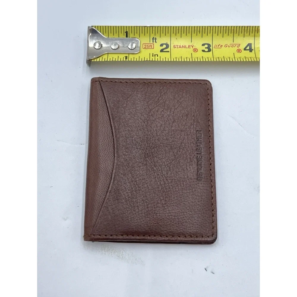 Genuine Leather Bifold Card Holder Wallet Brown ID Window Unisex